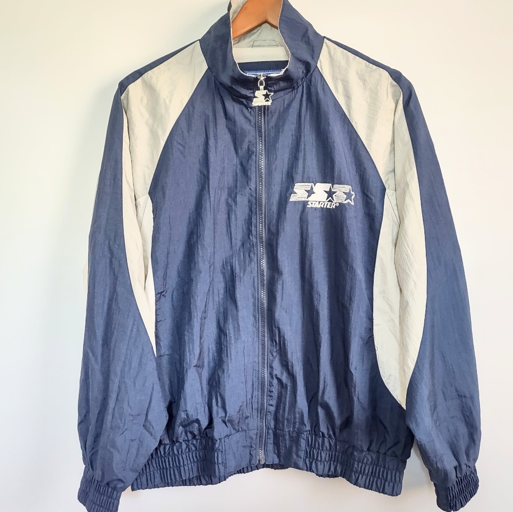 Vintage 90s Starter Jacket Mens Medium/Large Blue Gray White